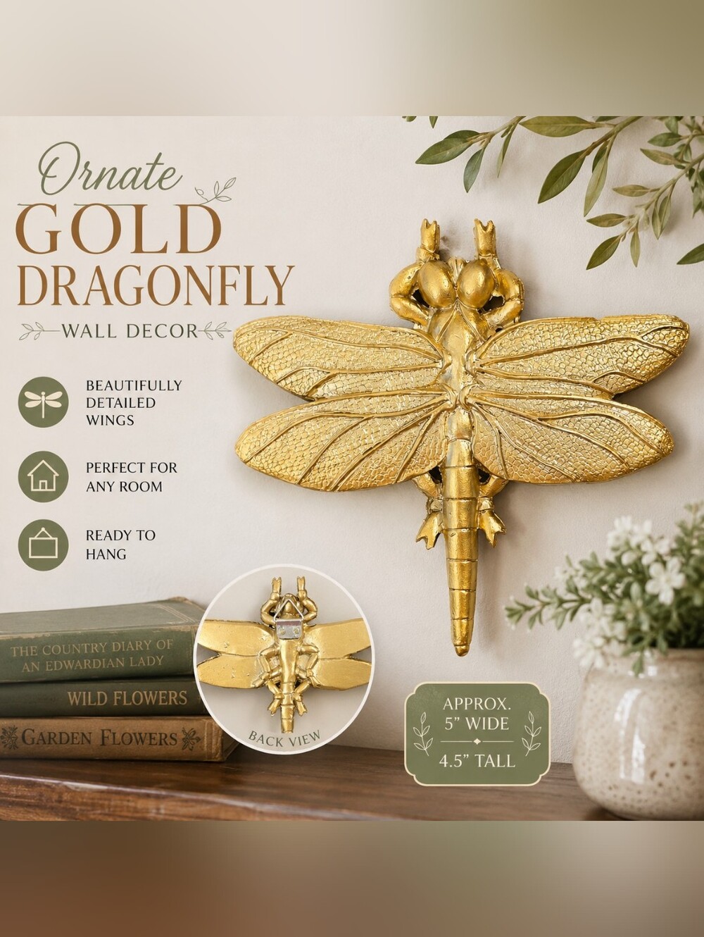 ✨ Ornate Gold Dragonfly Wall Decor ✨